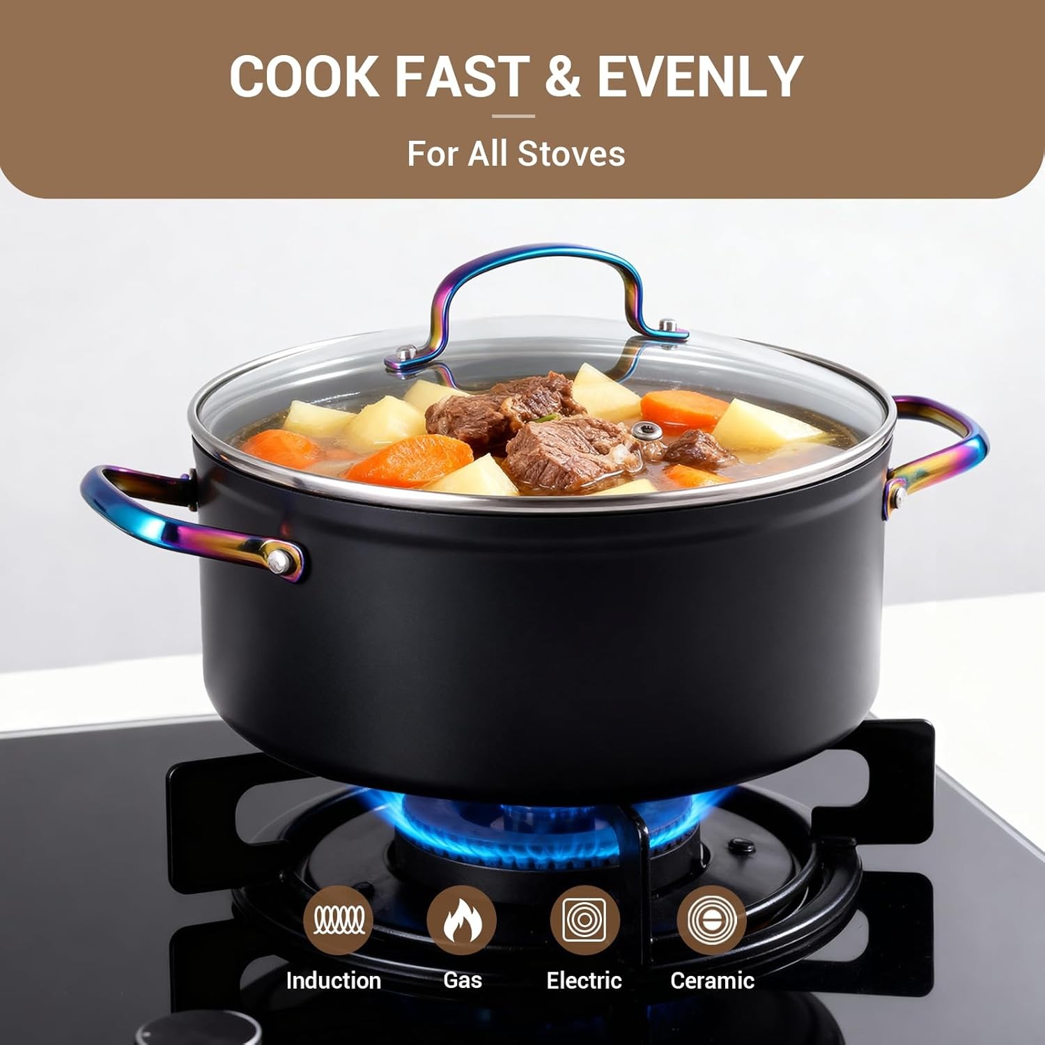 Ammeloo 17 Pcs Ceramic Cookware Set, Induction Pots and Pans Set Non Stick, Prem