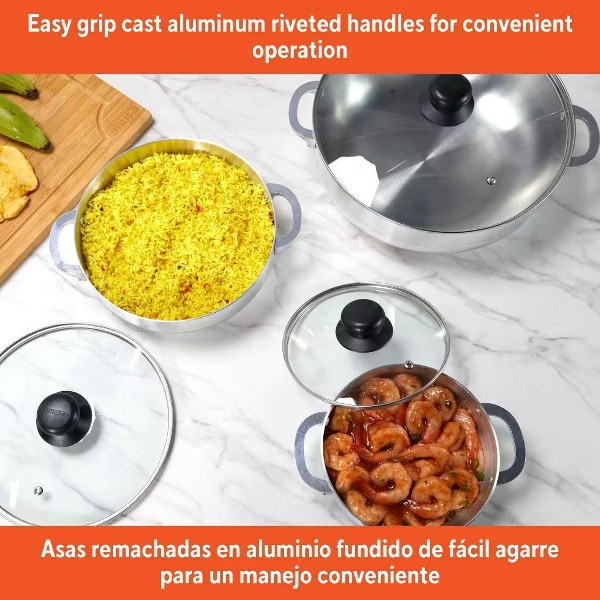 IMUSA 3pc Basic Caldero Set with Glass Lid: Aluminum Cookware, 6-Piece, Electric