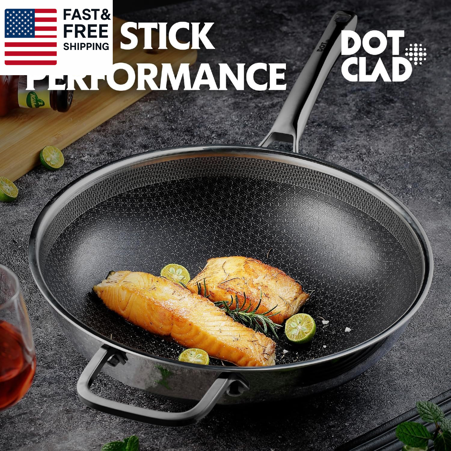 Wok Pan,Hybrid 12 Inch Wok with Lid, PFOA Free Cookware,Non Stick Stainless St