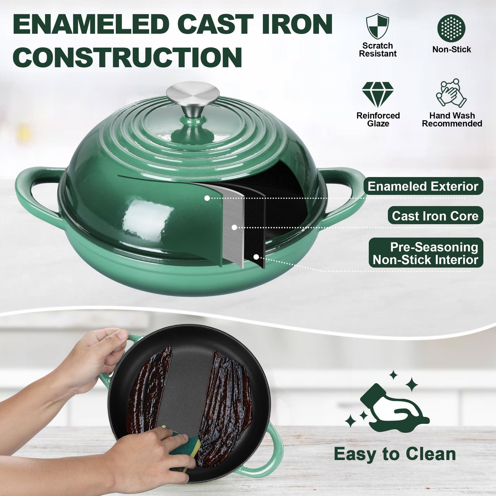 Teamfar Cast Iron Bread Dutch Oven 6 Qt Enameled Dutch Oven Pot For Sourdough