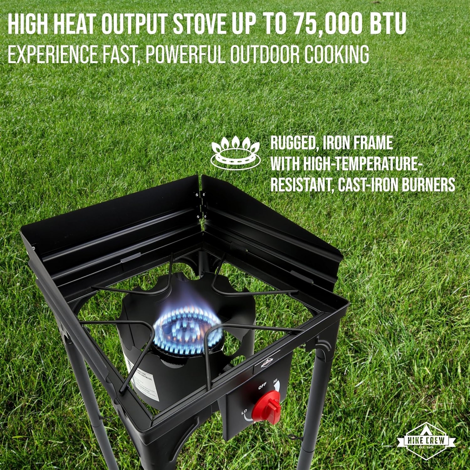 Hike Crew Cast Iron 1-Burner Gas Camping Stove, 75,000 BTU Portable Stove