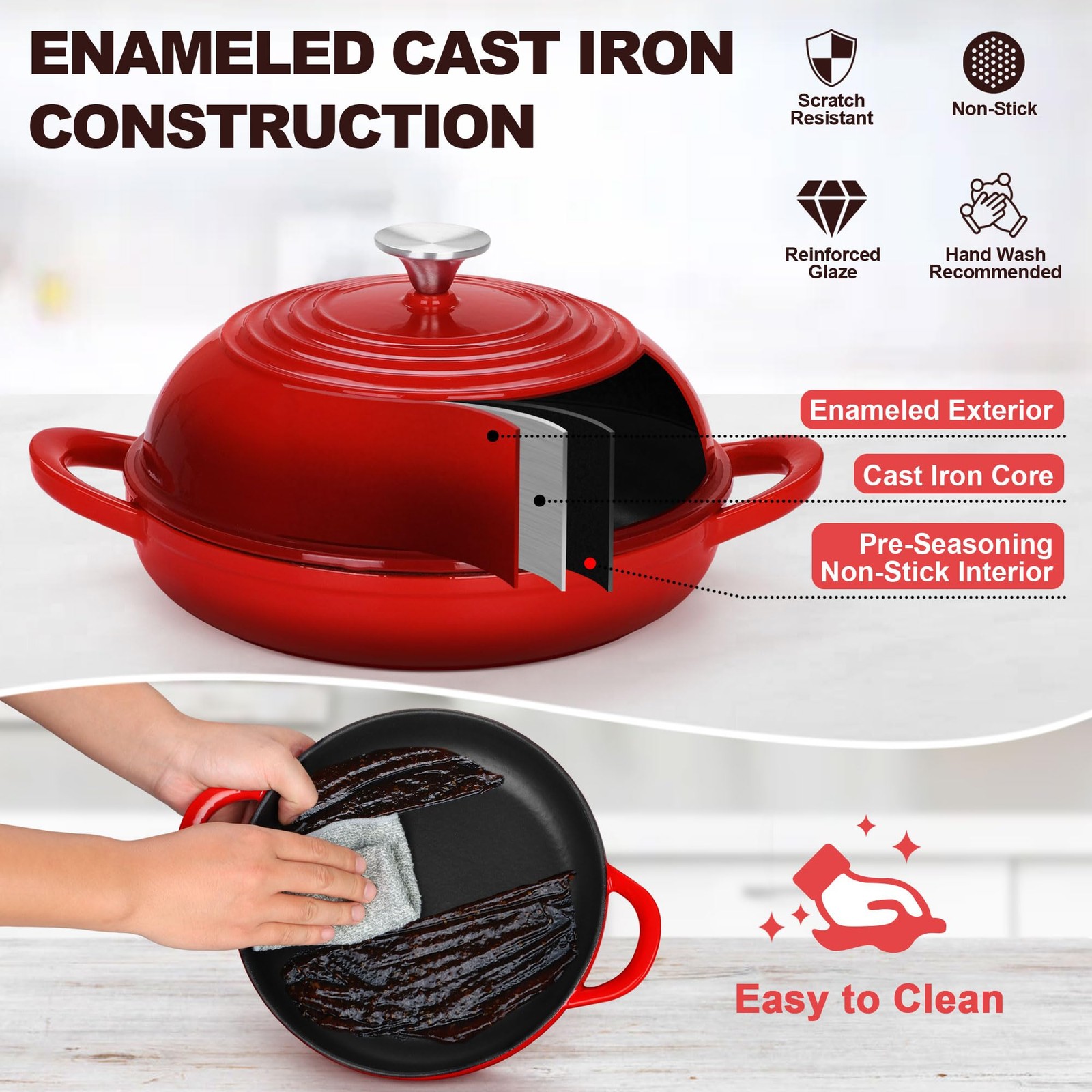 Teamfar Cast Iron Bread Dutch Oven 6 Qt Enameled Dutch Oven Pot For Sourdough