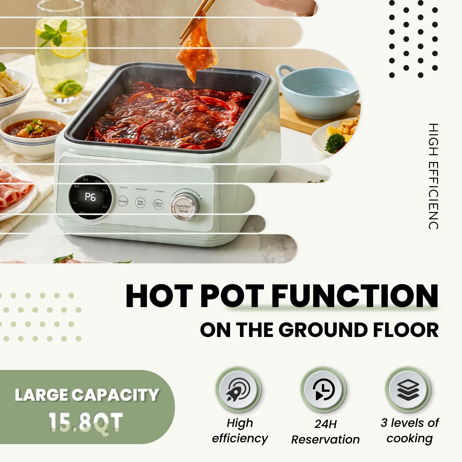 15.8QT Electric Food Steamer, 3 Tier Food Steamer for Cooking, 1200W Stainles…