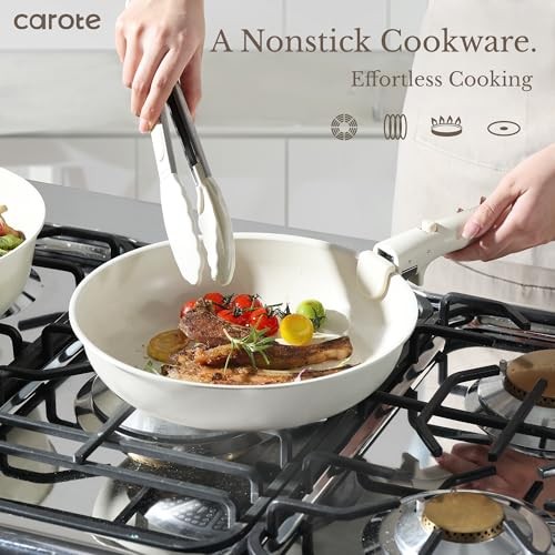 19pcs Pots and Pans Set, Nonstick Cookware Set Detachable 19 Piece Cream White
