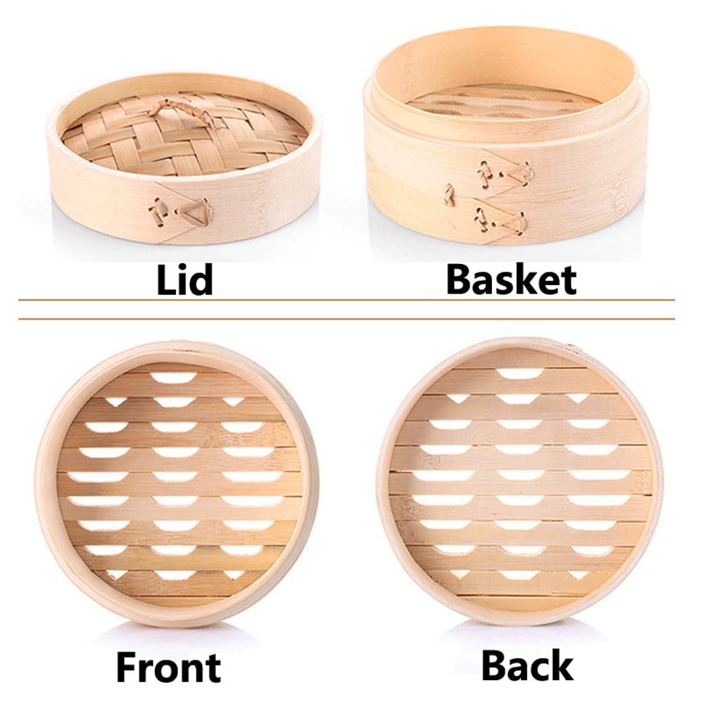 Handmade 4 inch Bamboo Steamer Basket with Lid – 2 Tier Multi-use Traditional…