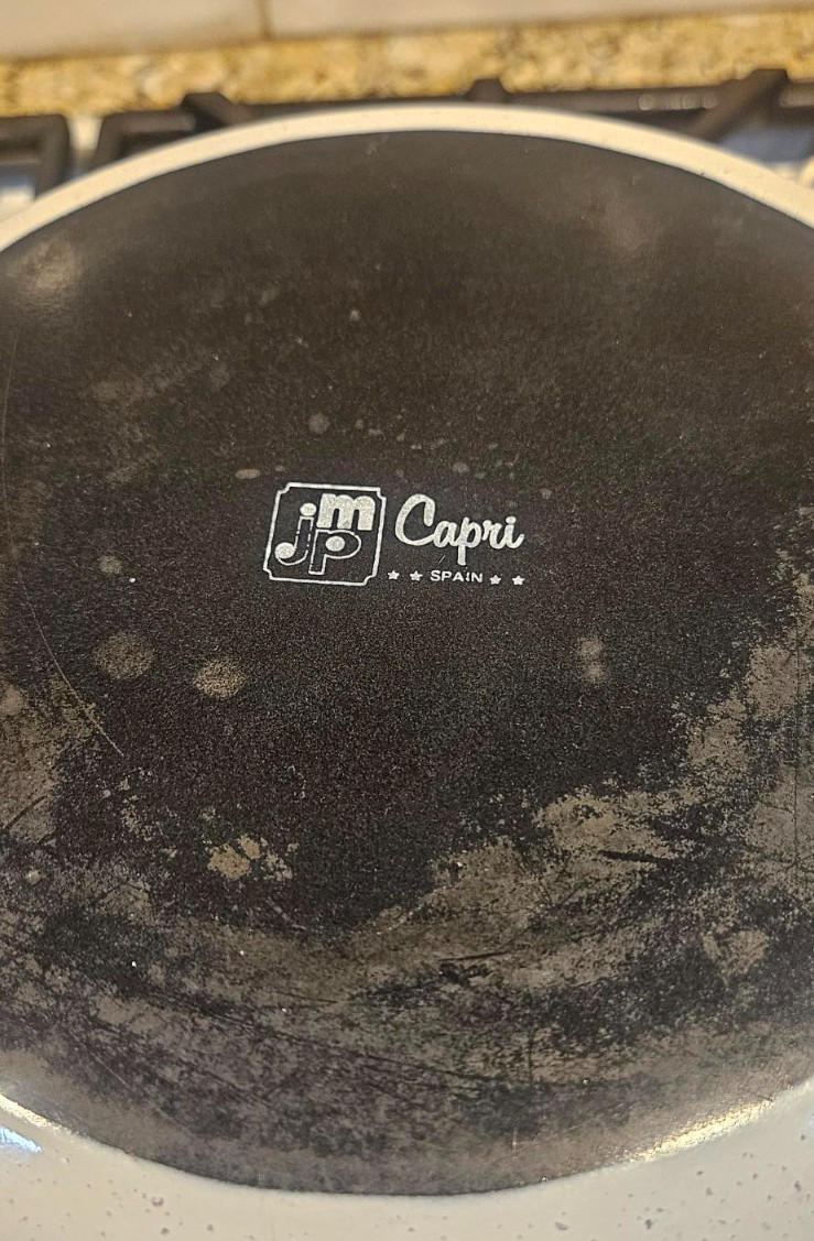 Vintage 70″s MJP Capri Enamelware Pot Orange Daisy Floral MCM Spain No Lid