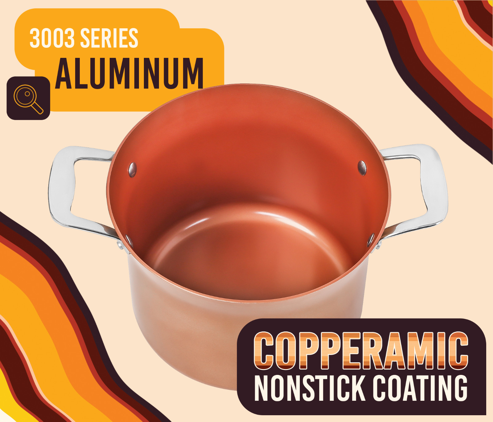 CONCORD 7 QT Large Size Ceramic Coated Stock Pot -Copper- Induction Compatible
