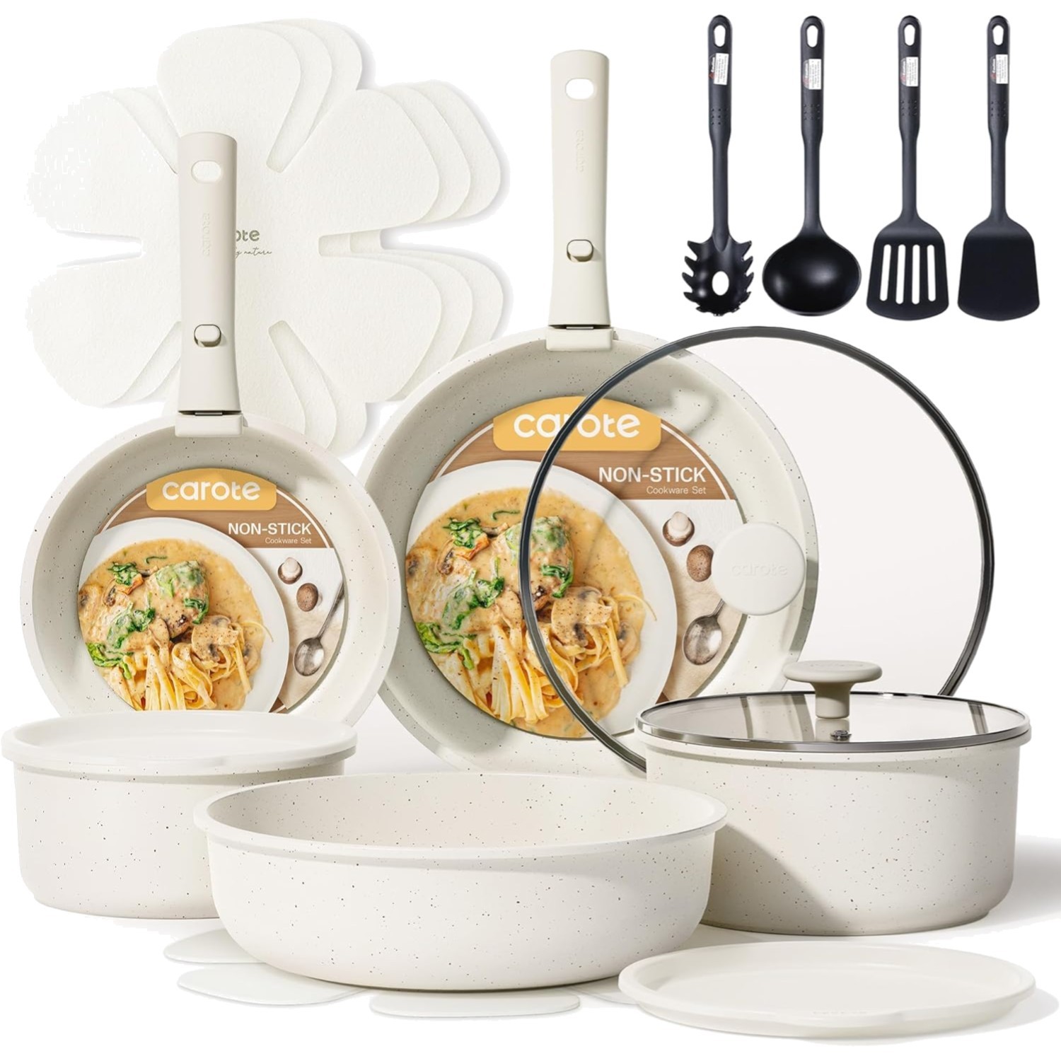 19pcs Nonstick Cookware Set Detachable Handles Oven Safe Induction