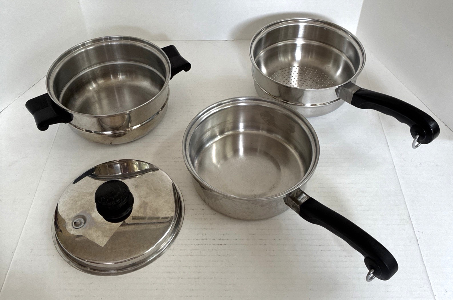 4 Piece Saladmaster SS 8” 2 Qt. Saucepan Double Boiler Steamer & Lid