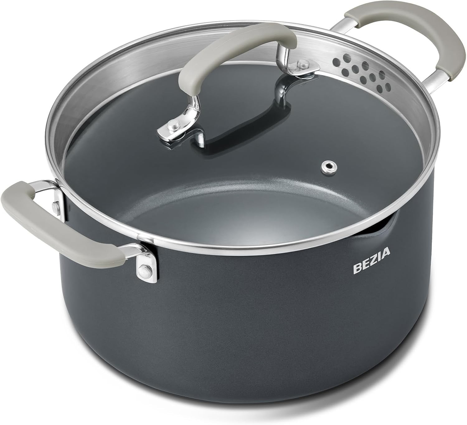 6 Quart Ceramic Non Stick Stock Pot with Strainer Lid & Pour Spout | PFAS-Fre…