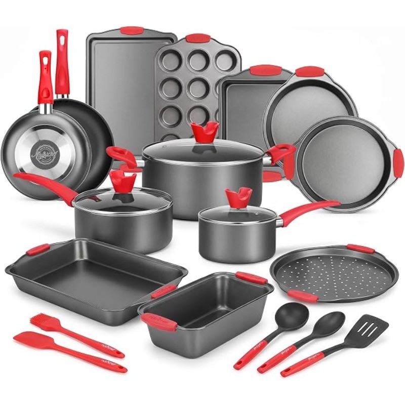 NutriChef 21-Piece Nonstick Cookware Set – PTFE/PFOA/PFOS Free Heat Resistant