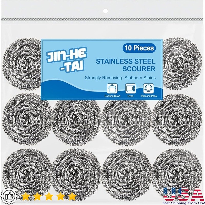 Stainless Steel Scrubbers Set 10 Pack Rust Resistant Pot Pan Cleaning Tools New