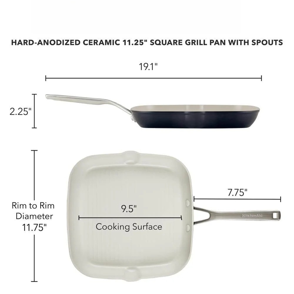 Hard Anodized 11.25 Inch Ceramic Nonstick Grill Pan, Oven Safe to 500°F