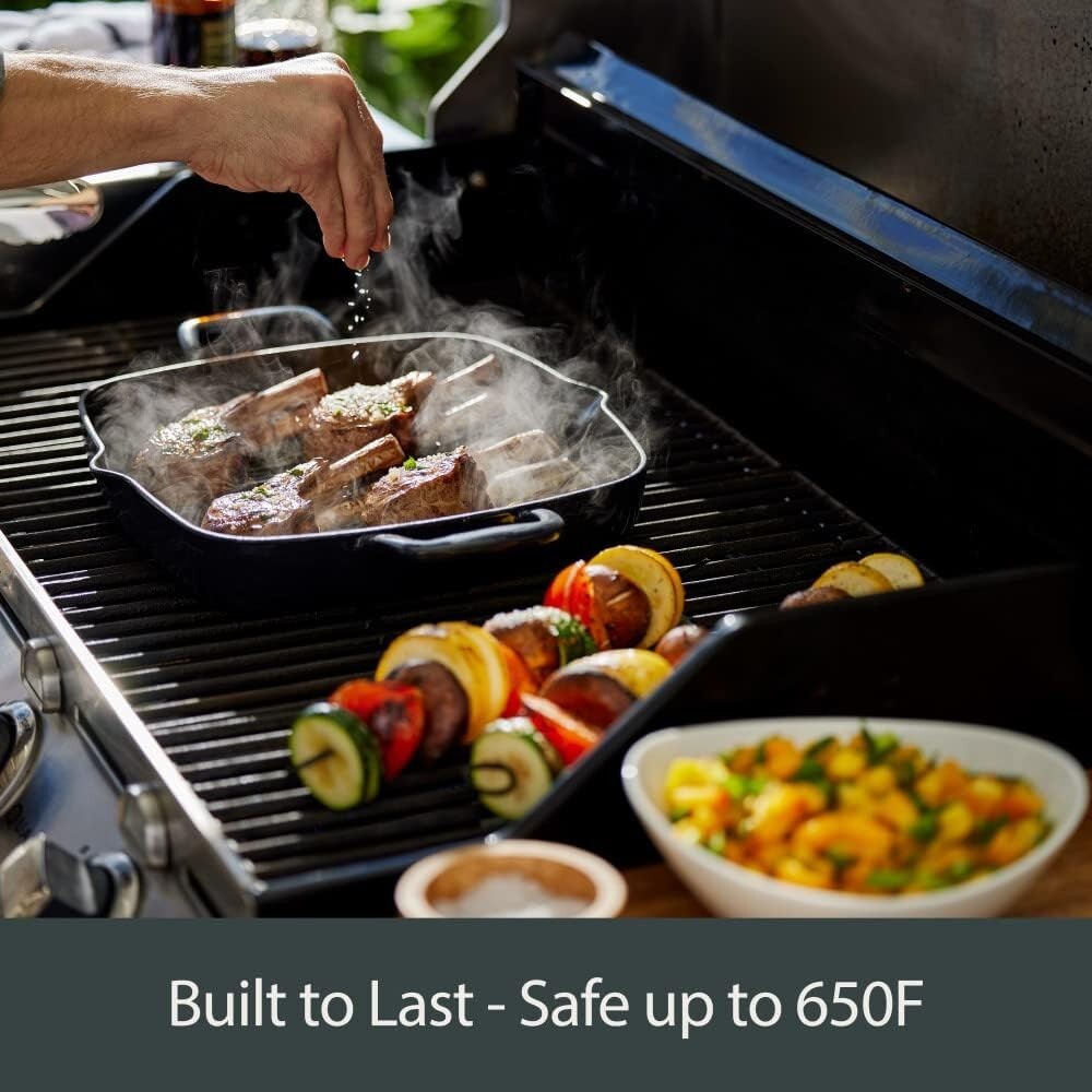 All-Clad Cast Iron 11-in Enameled Square Grill with Trivet Induction Compatible
