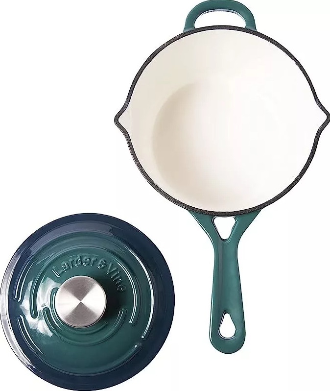 Larder & Vine Enameled Cast Iron Saucepan with Lid, 2.1L, 2 Colours BNIB