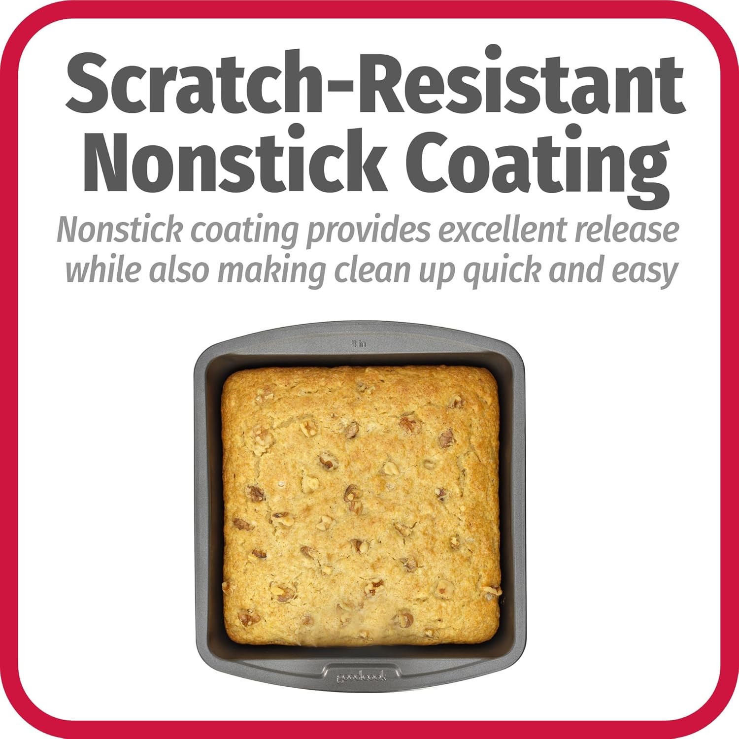 8X8 Baking Pan, Nonstick Square Cake Pan with Stainless Steel Core, Black Metal