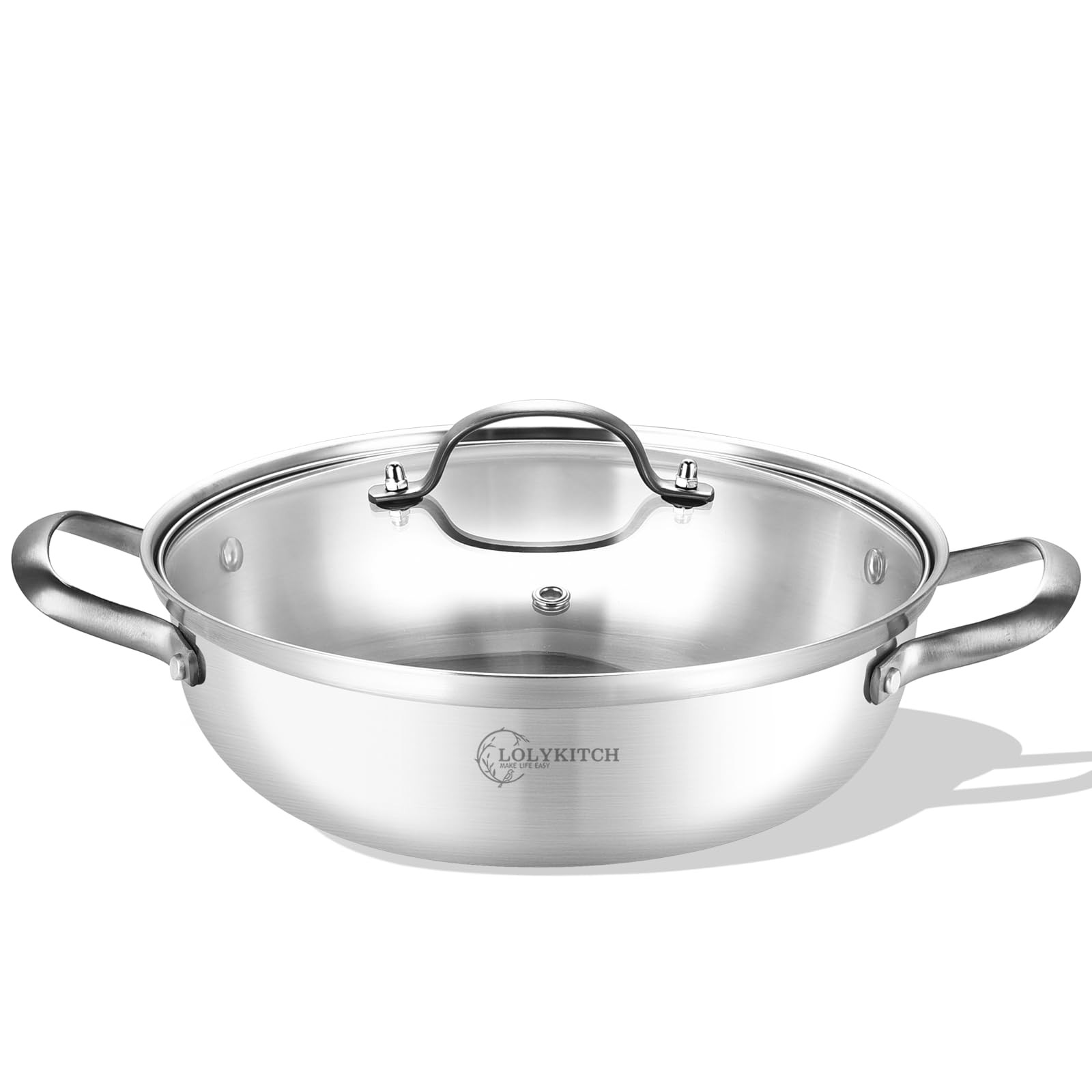 14 Inch Tri-Ply Stainless Steel Sauté Pan with Lid,Everyday Pan,Kadhai,Large …