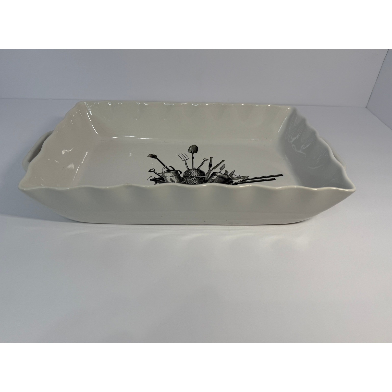Mary Lake-Thompson Ceramic Stoneware Garden Wheelbarrow Scalloped Baking Dish