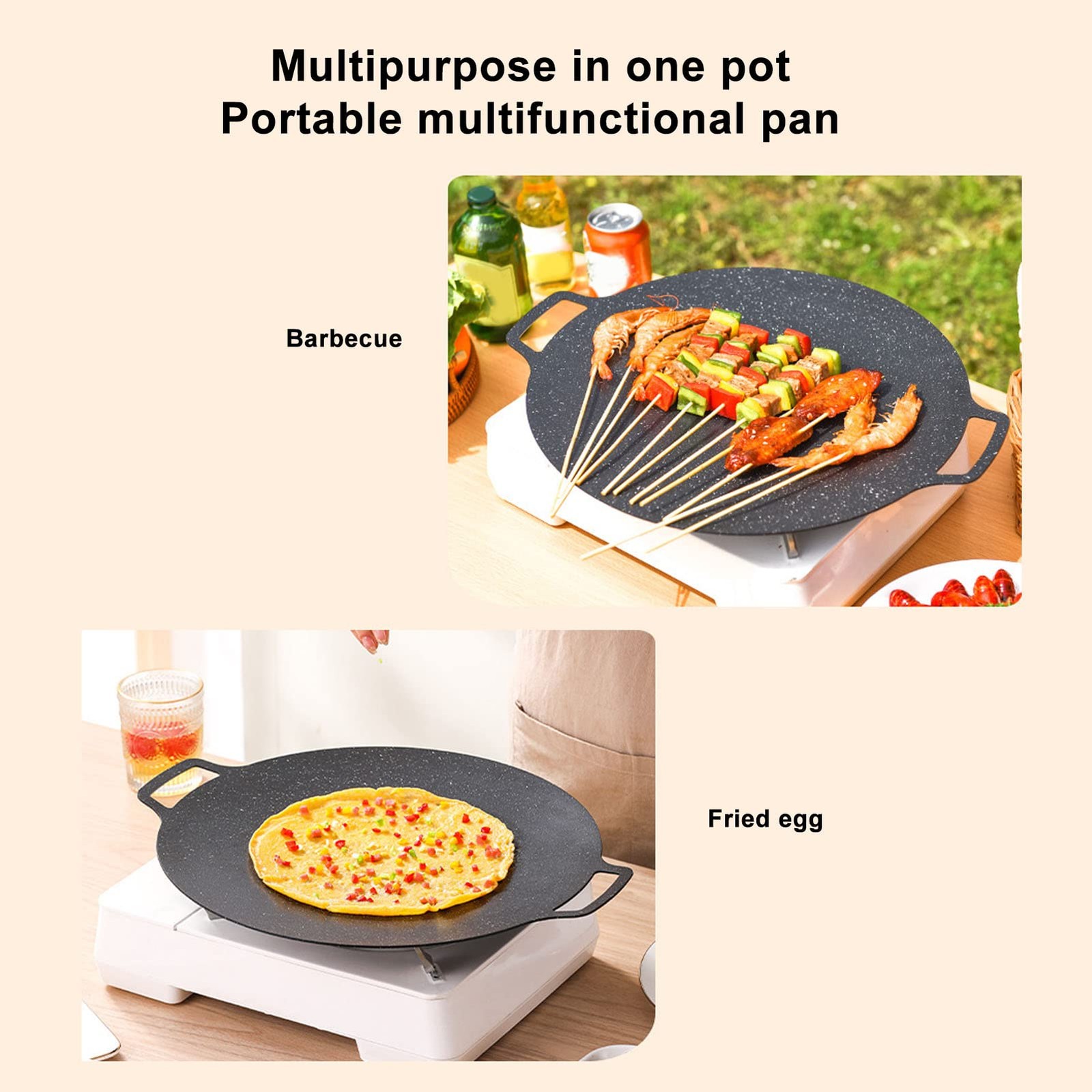 Korean Grill Pan 14.17 Inch Nonstick Round Griddle BBQ Plate with Handle