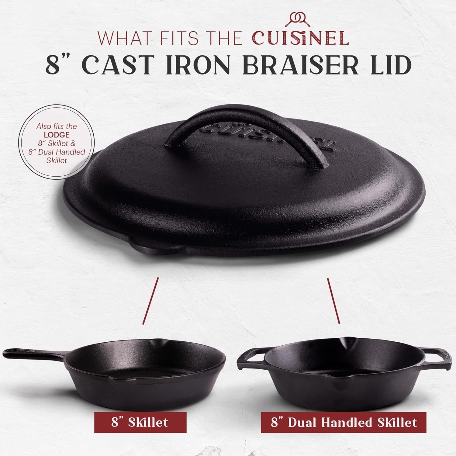 Cuisinel Cast Iron Lid – Fits 8″-Inch / 20.32cm Lodge Skillet