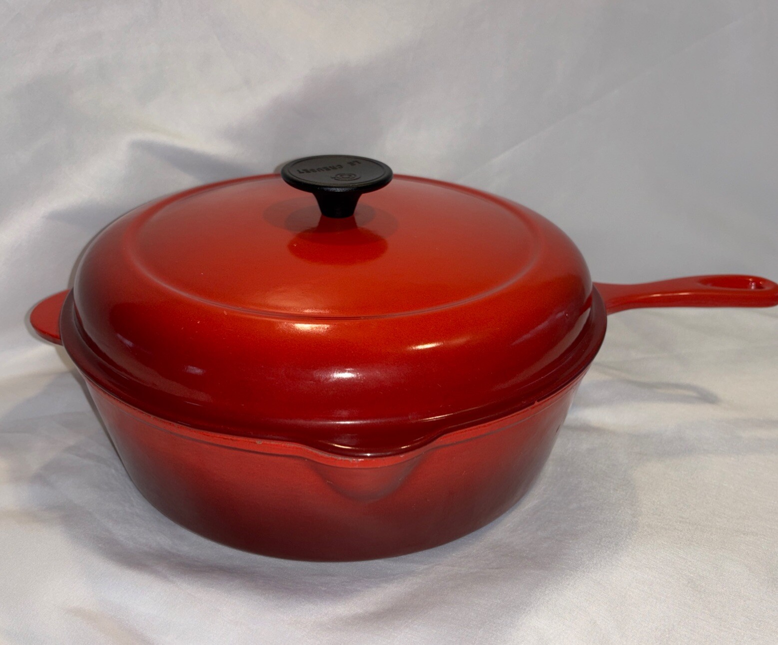 Le Creuset Enameled Cast Iron 4.25 Qt Red Deep Saute Pan Skillet – Exc Used Cond