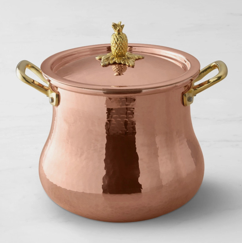 Ruffoni Historia Hammered Copper Belly Stock Pot with Pineapple Knob, 5 1/2-Qt.
