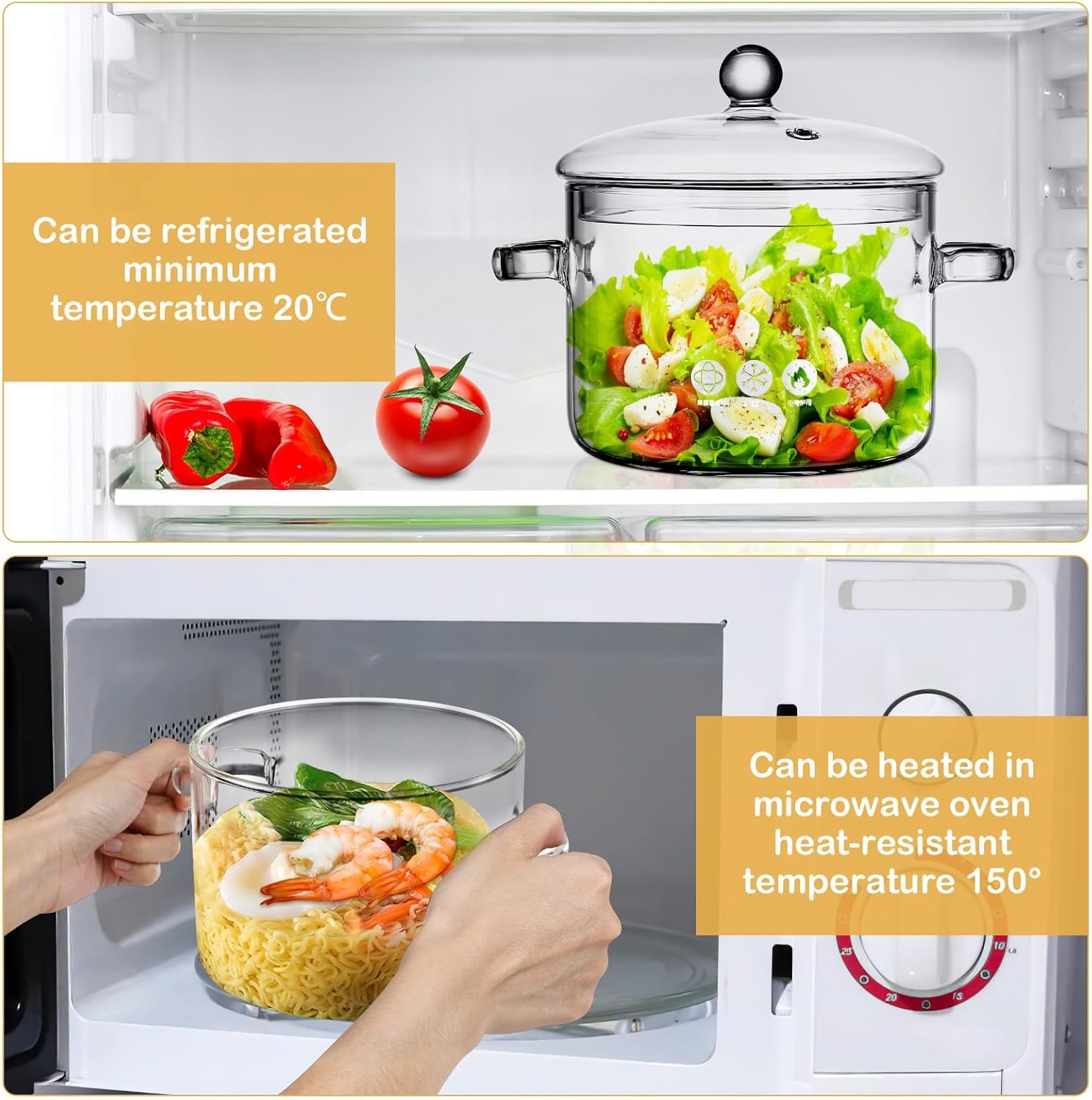 High Borosilicate Glass Soup Pot W/ Lid & Double Handles Transparent Cooking Pot