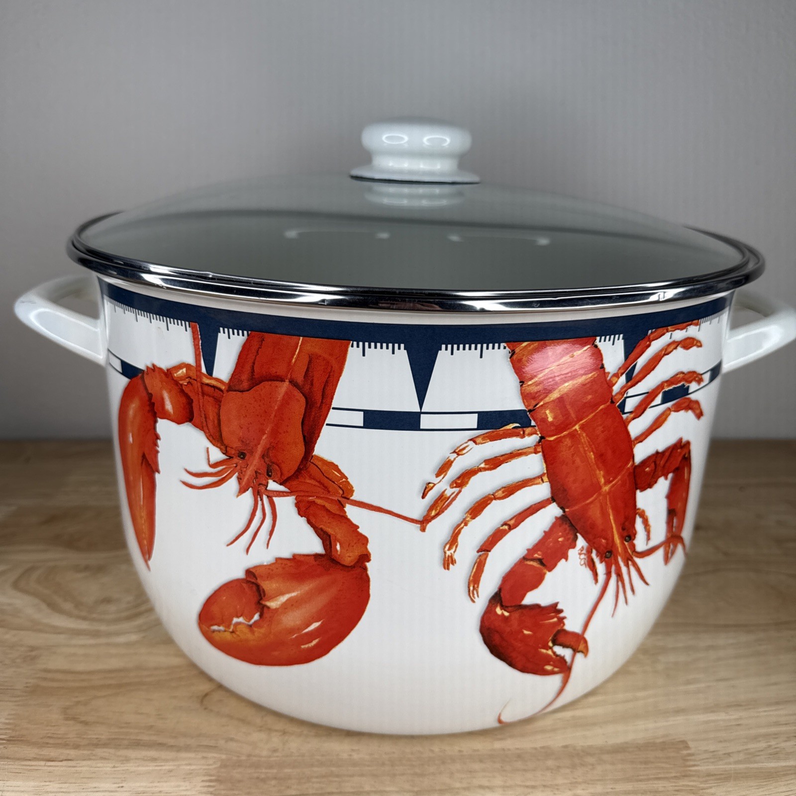 New Large Golden Rabbit Lobster Enamelware 18 Quart Stock Pot, Glass Lid, Rack