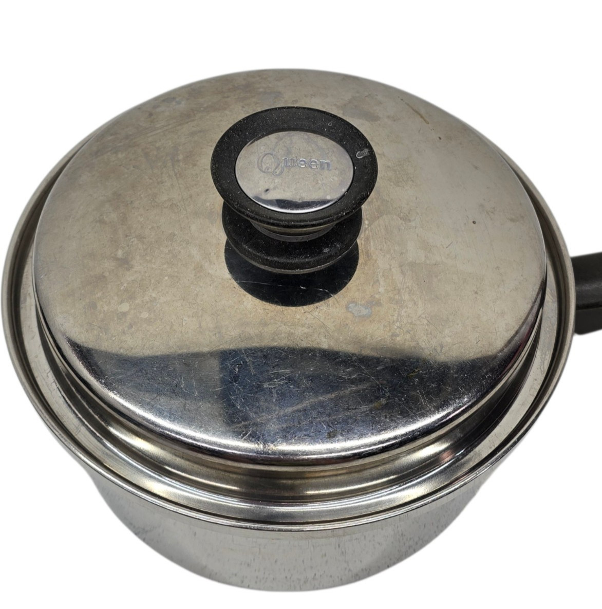 Amway Queen USA 8″ Saucepan Pot 3-Ply 18/8 Stainless Steel Handle Hook Lid