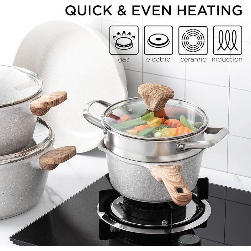 Nonstick Cast Aluminum Cookware Set W/ Bakelite Handles Easy Cleanup & Cooking