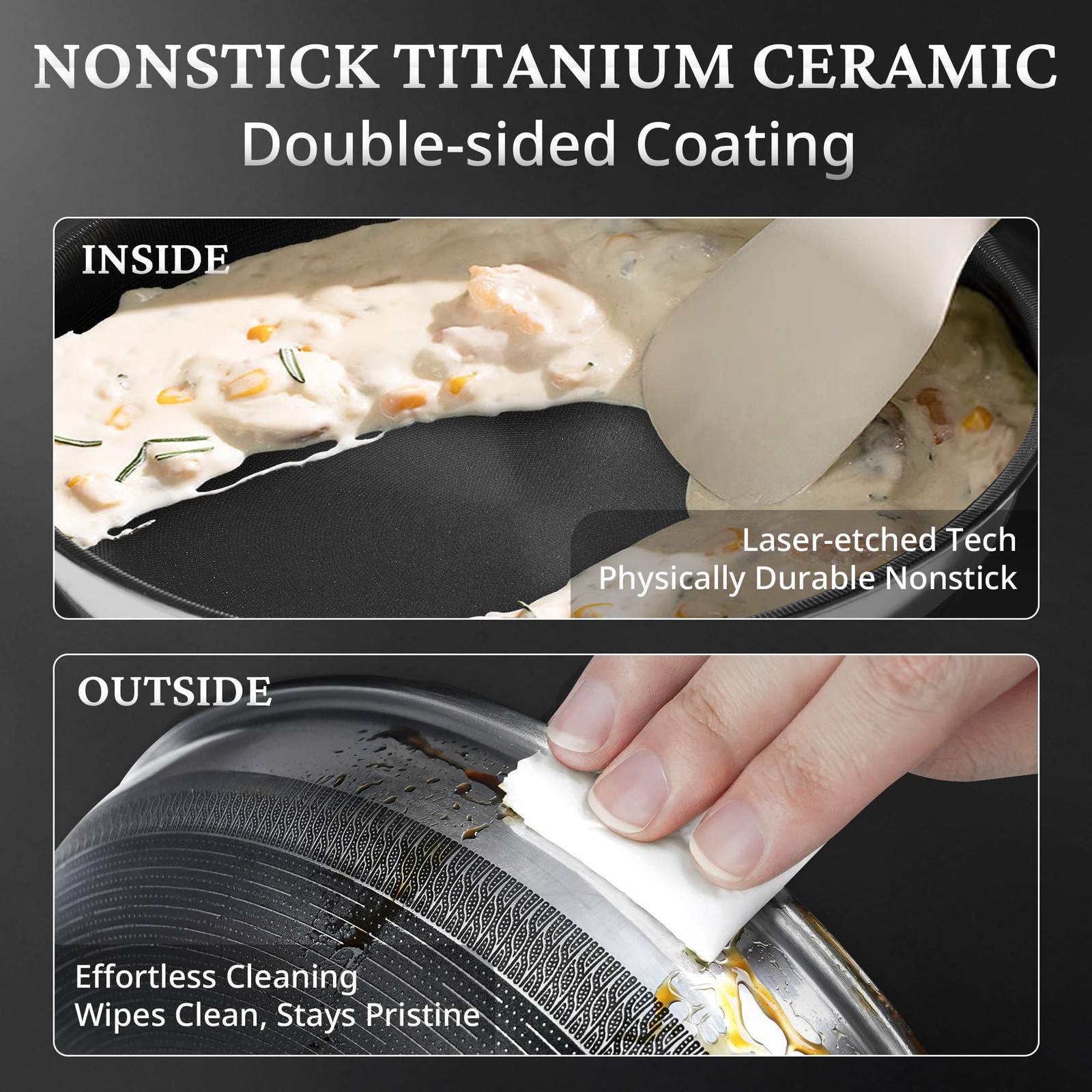 Titanium Ceramic Stainless Steel Nonstick Frying Pans Skillet Set W/Lid 8 10 12″