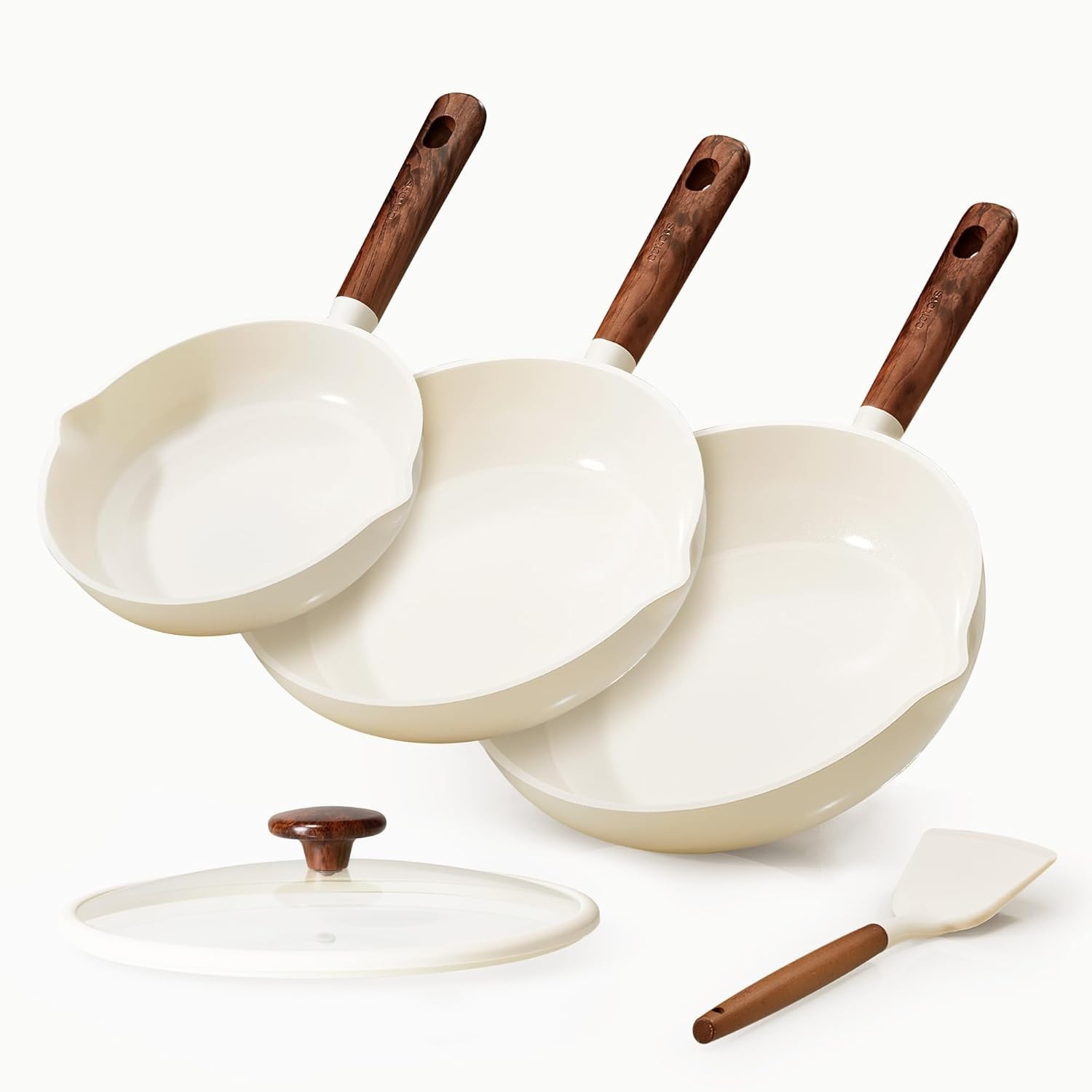 Ceramic Nonstick Frying Pans Set 5PCS Skillets with Lid Spatula Induction Com…