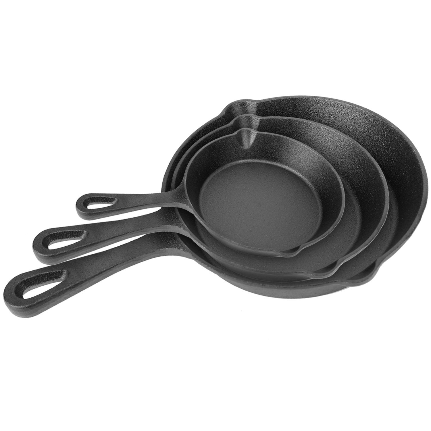 3 Pcs Pre-Seasoned Cast Iron Skillet Set 6/8/10″ Non-Stick Oven Safe Frying Pans