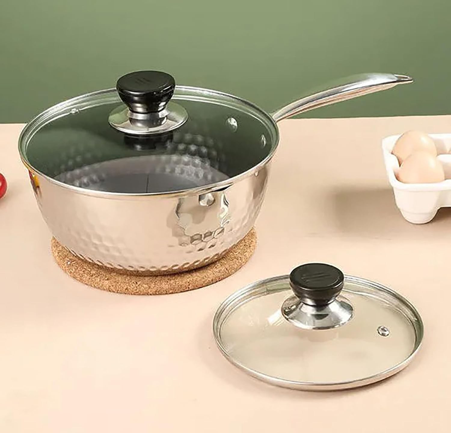Tempered Glass Pot Cover, 7.8 Inch Griddle Lid with Insulated Handle for Cheese