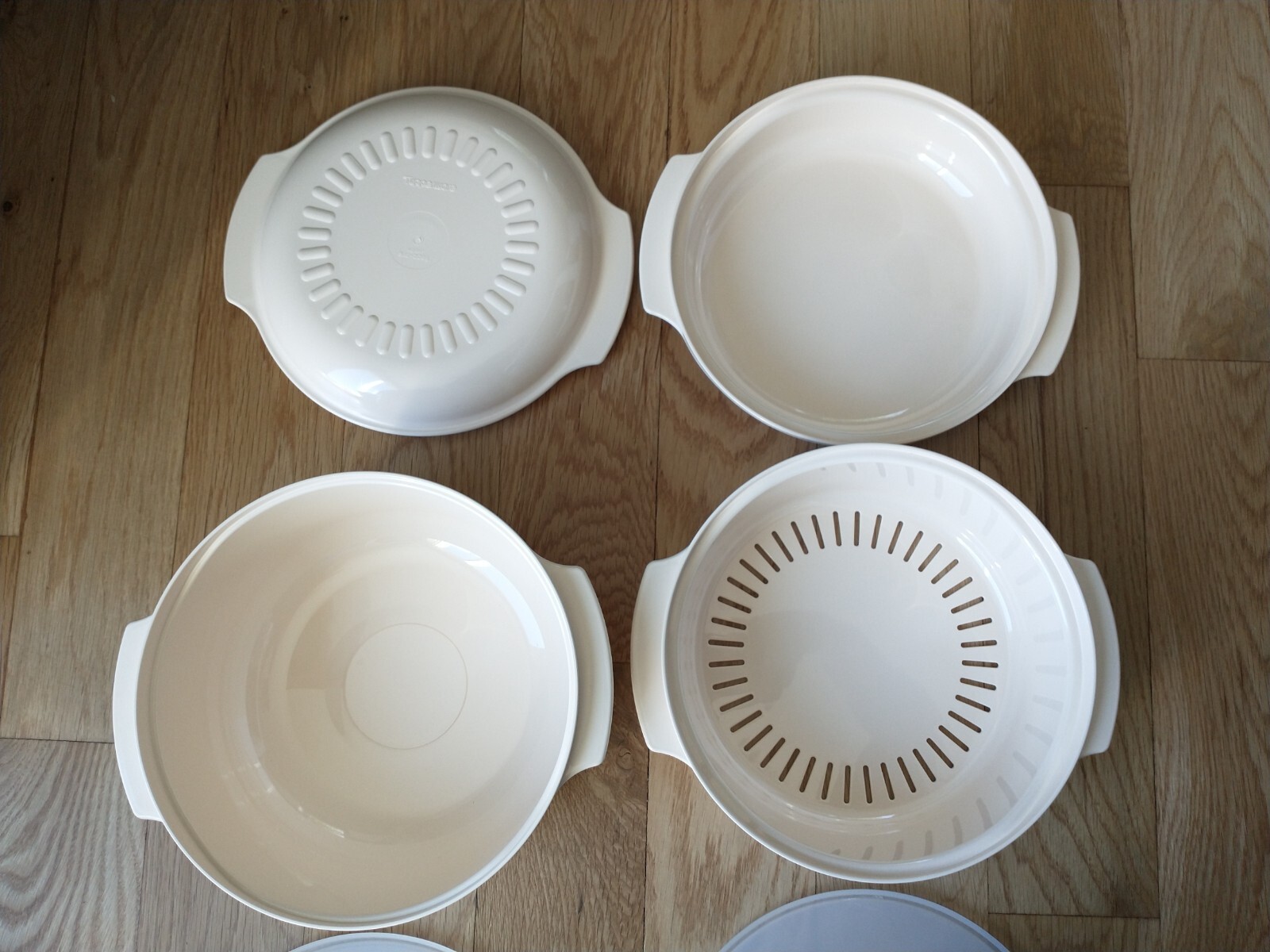 Tupperware Microwave Almond Stack Cooker 12oz, 9oz, 2-8oz Lid 2 -O- Lids