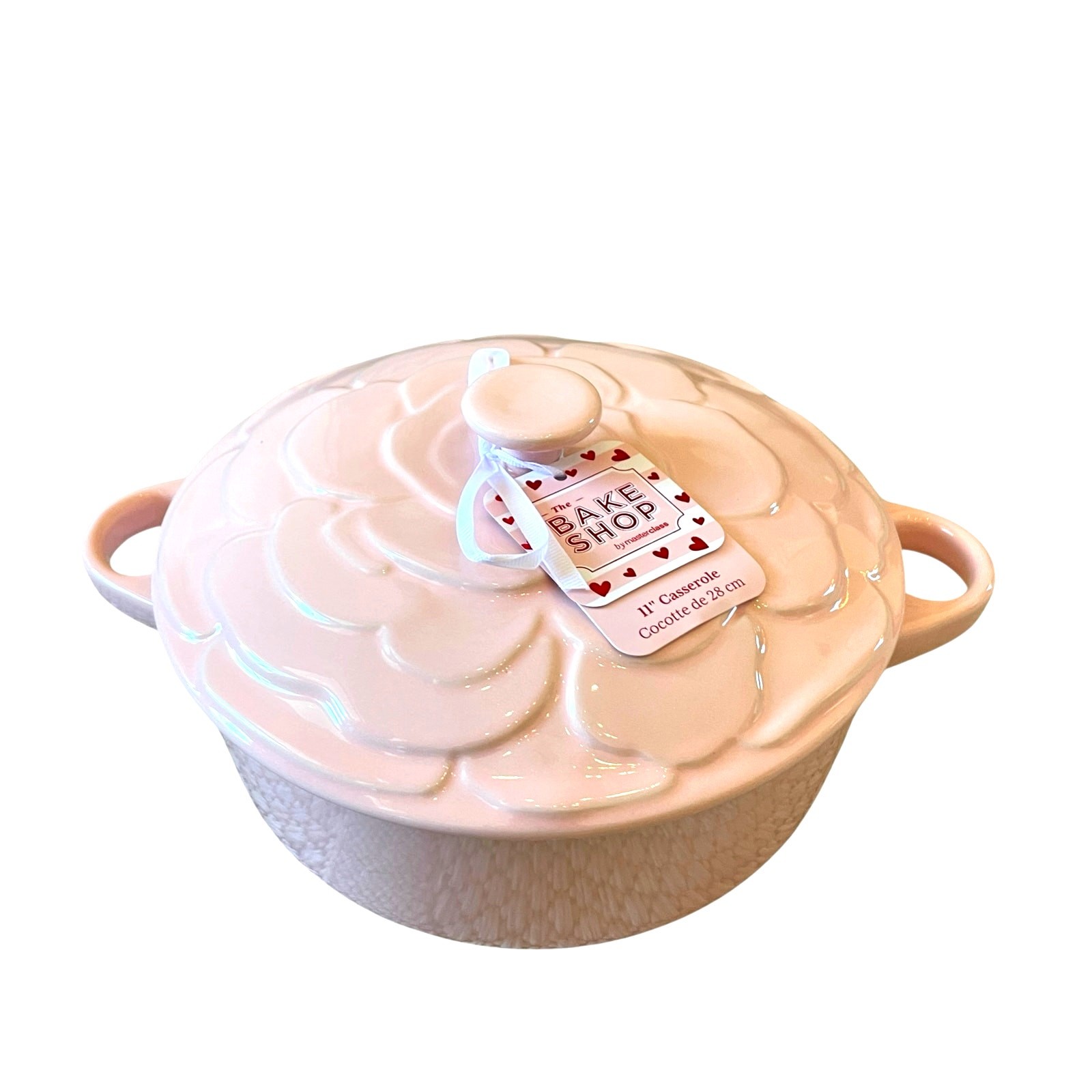 The Bake Shop Rose Embossed Casserole Dish w/ Lid 11in Large Pastel Pink New