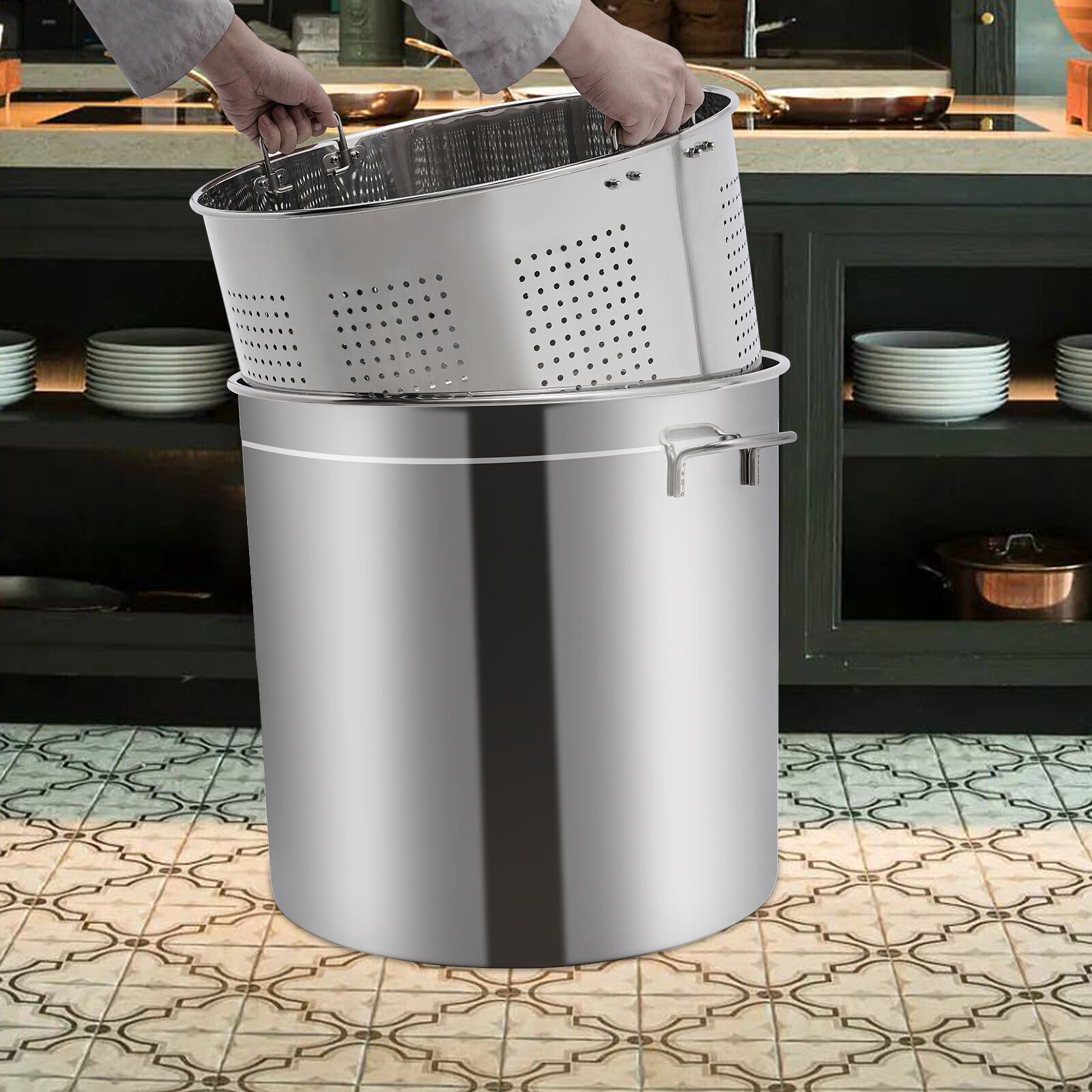 50L (52.8 Qt) Stainless Steel Stock Pot With Perforated Basket & Lid