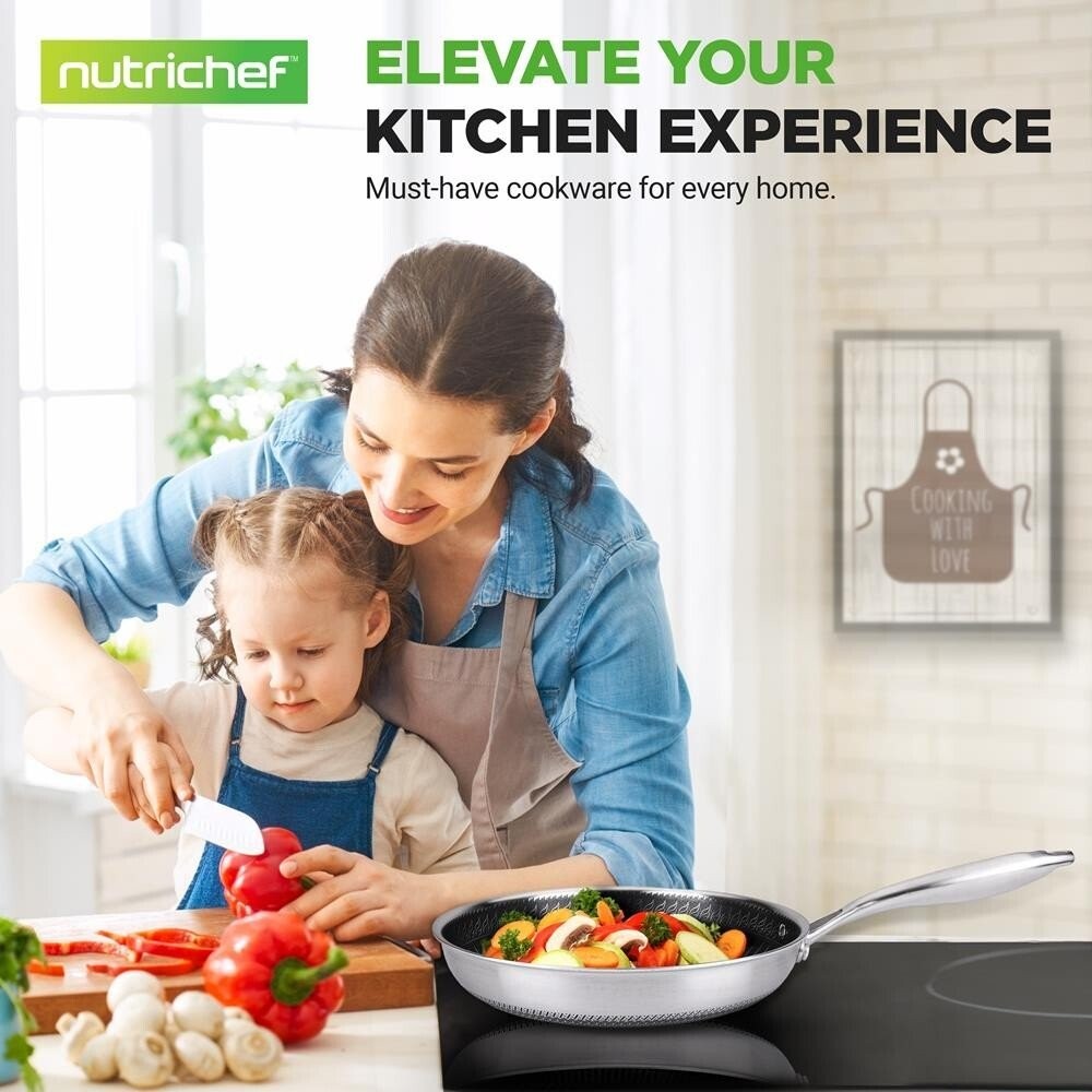 NutriChef Stir Fry Pan Non Stick Coating Specialty Tool Large Stainless Steel