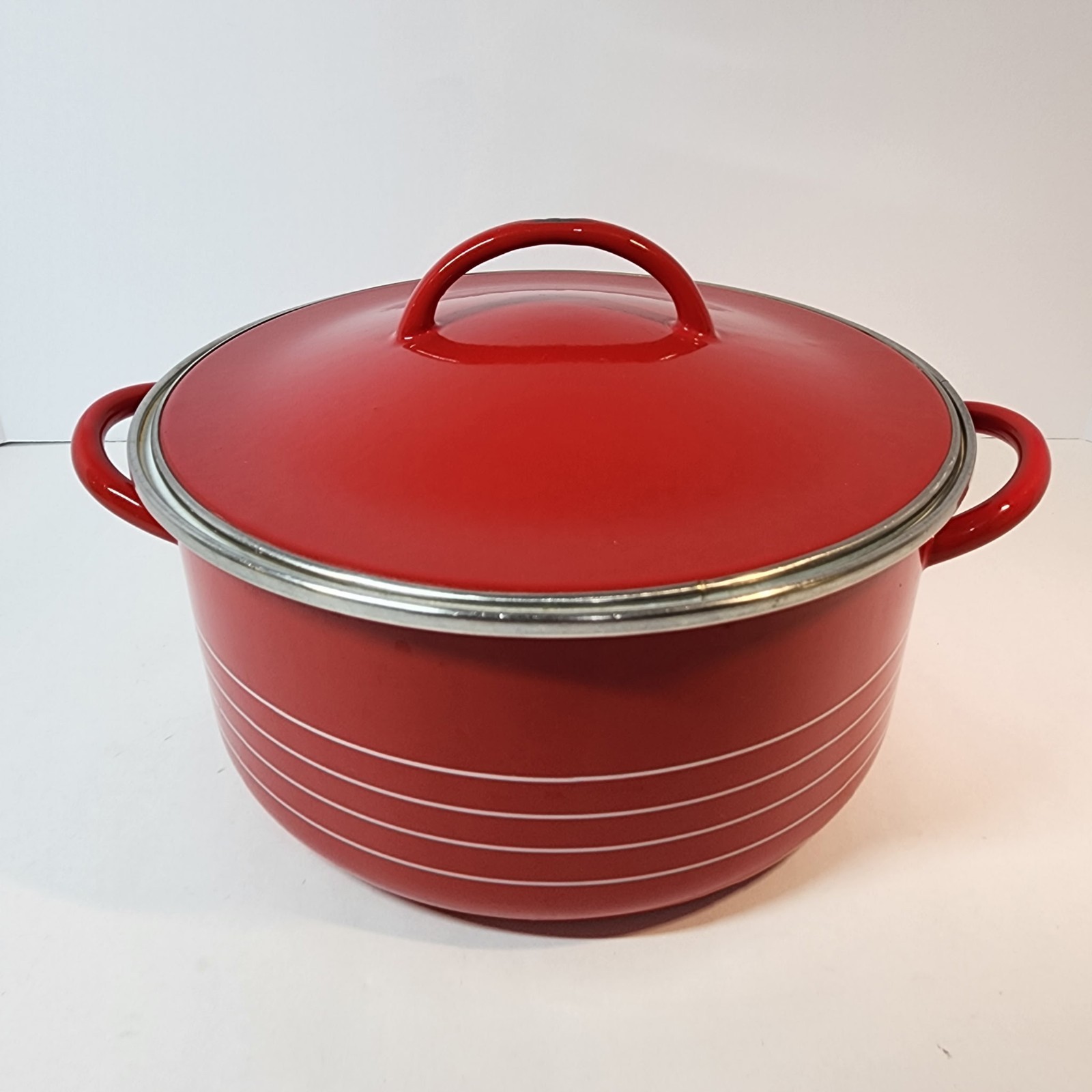 Vintage Copco 5 Qt Enamel Dutch Oven Red Sam Lebowitz Spain Stock Pot Lid