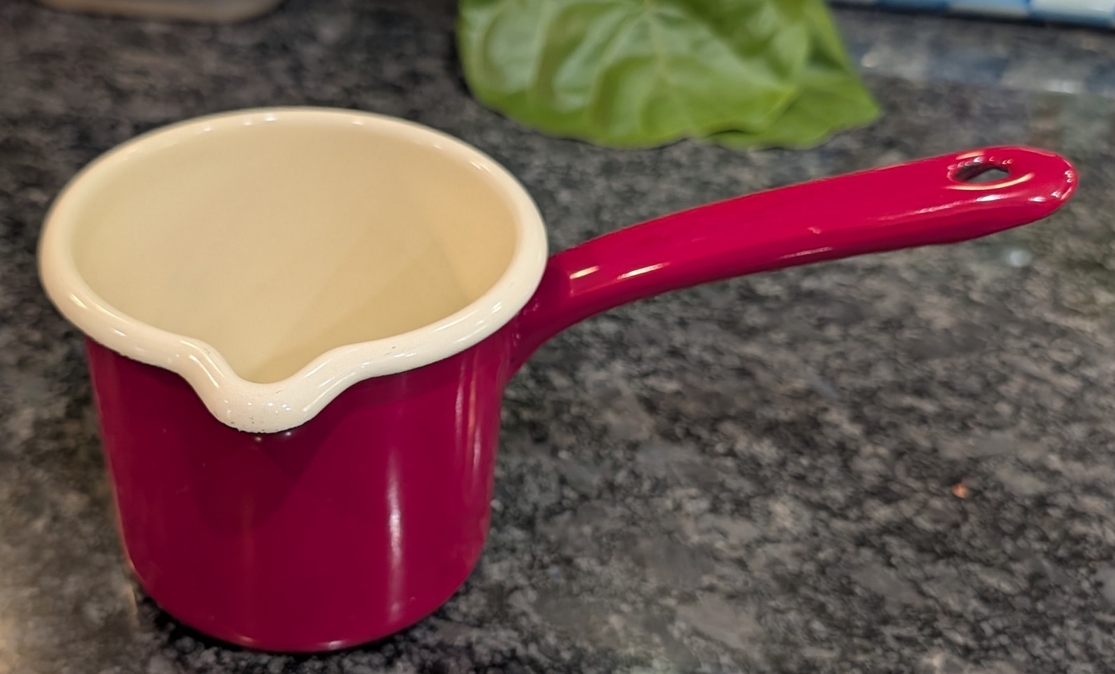 Riess CLASSIC Saucepan with spout, enamel, Red & Cream 0.75 L/ 3 cup Austria