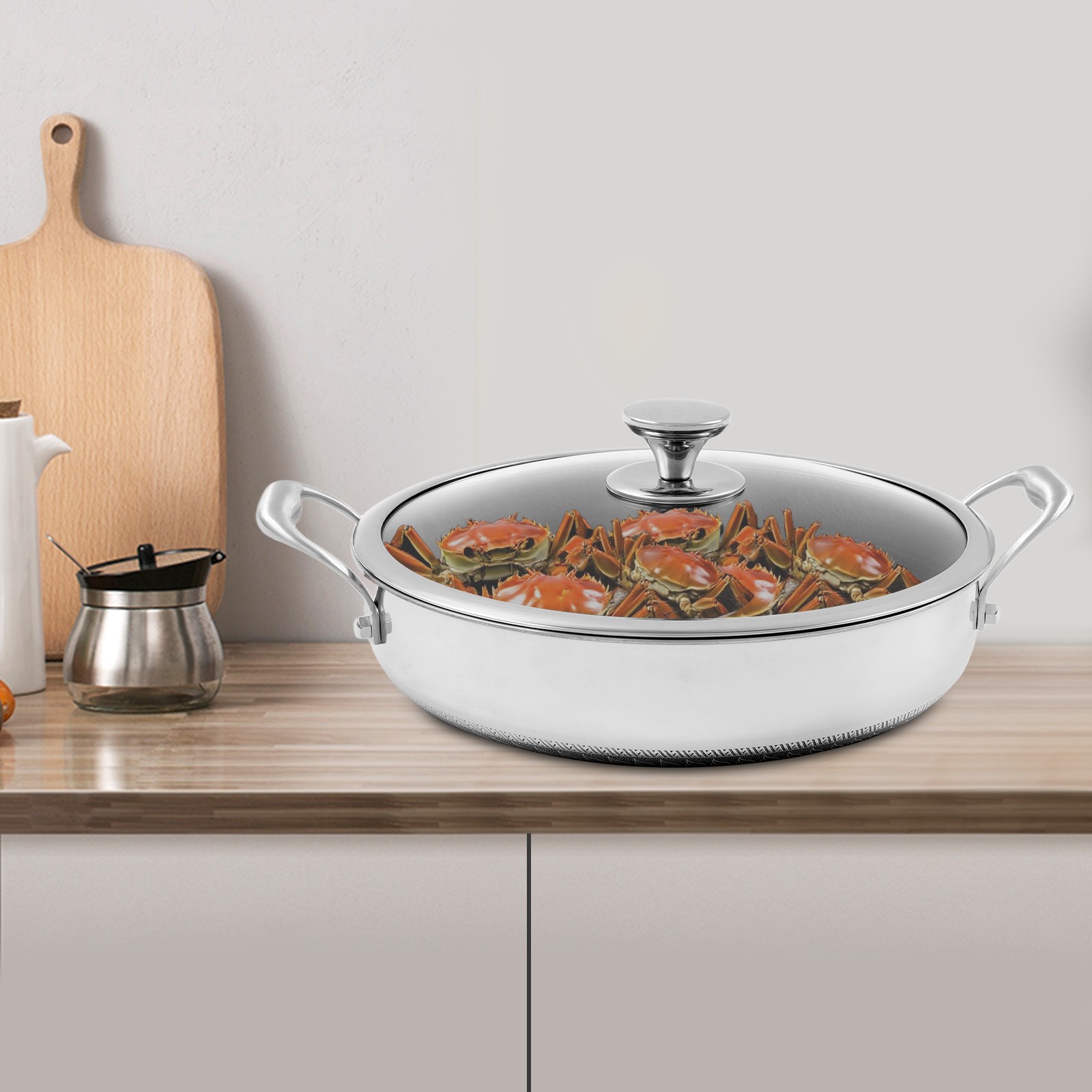 Flat-Bottomed Frying Pan with 2 Handle, Kitchen Round Flat-Bottomed Frying Pan