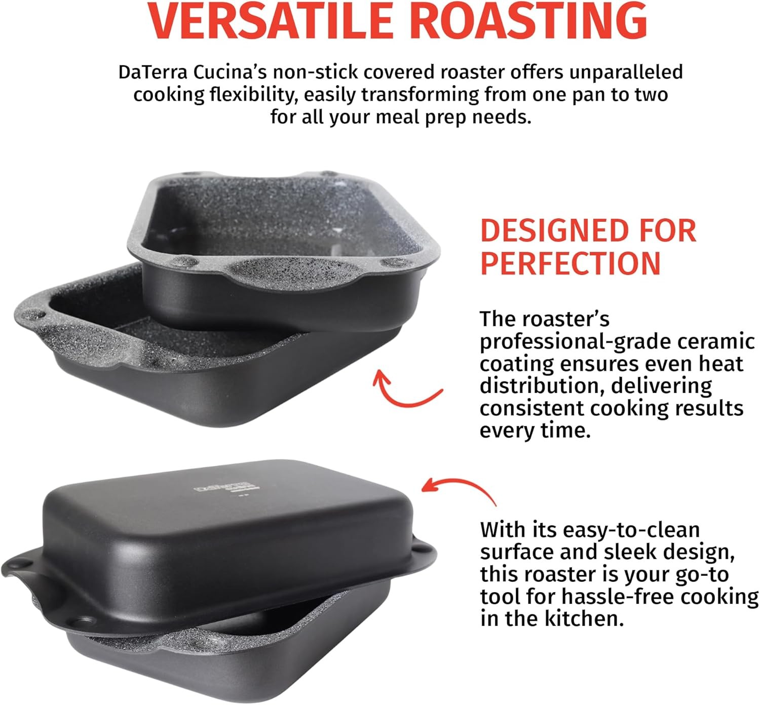 DaTerra Cucina – 13 x 8 x 4.25 Nonstick Ceramic Coated Dual Roasting Black