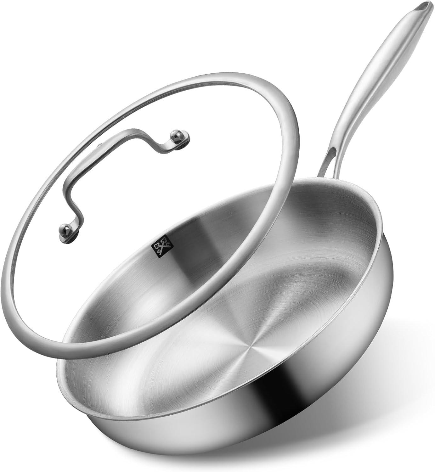 12 inch Tri-Ply Stainless Steel Frying Pan with LID,PFOA&PTFE Free Skillets,C…