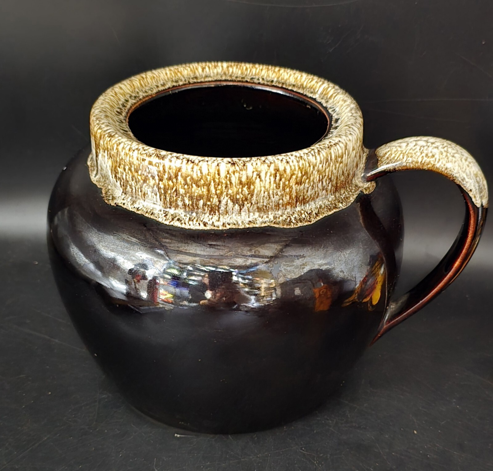VINTAGE PFALTZGRAFF POTTERY GOURMET BROWN DRIP GLAZE TUREEN BEAN POT 6″ X 8″