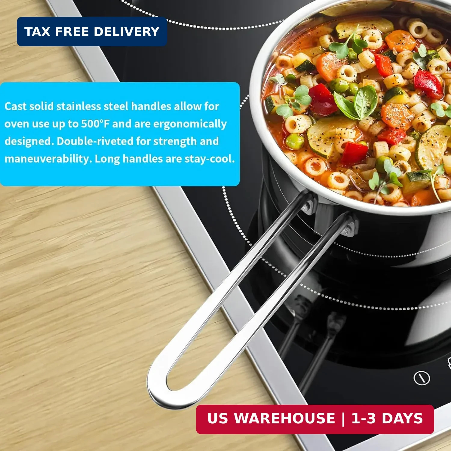 Stainless Steel Pots and Pans Set, 7-Piece Kitchen Cookware Sets with Glass Lids
