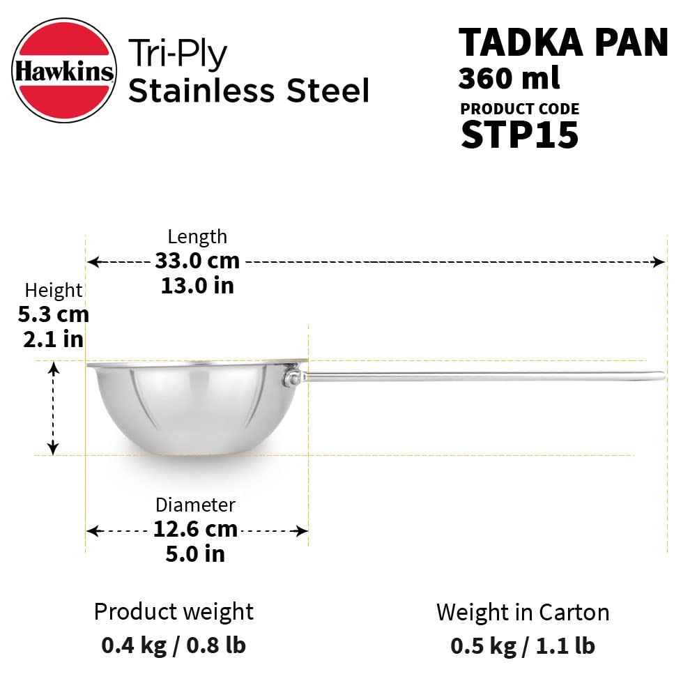 1.5 Cup Tadka Pan 360 ml Triply Stainless Steel Induction Pan Silver