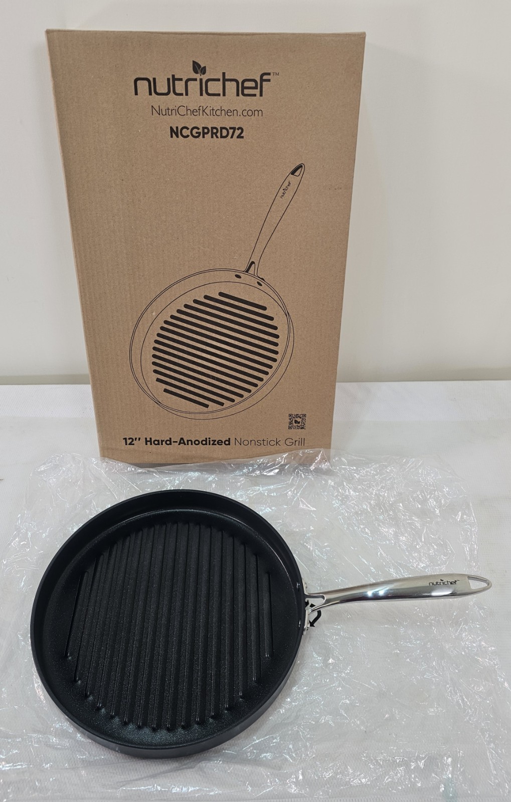 NutriChef 12in Hard-Anodized Nonstick Grill Pan Dishwasher Safe PFOA Free – NEW