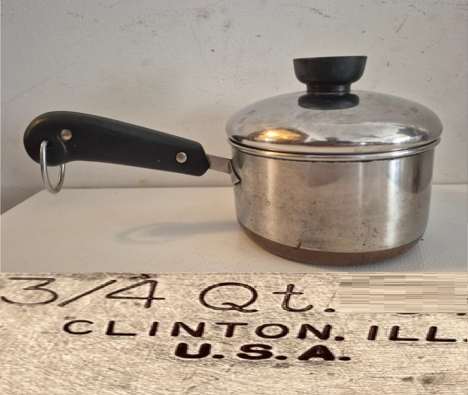 Revere Ware 3/4Qt Saucepan Copper Clad Stainless Dipper Measure Pot Lid