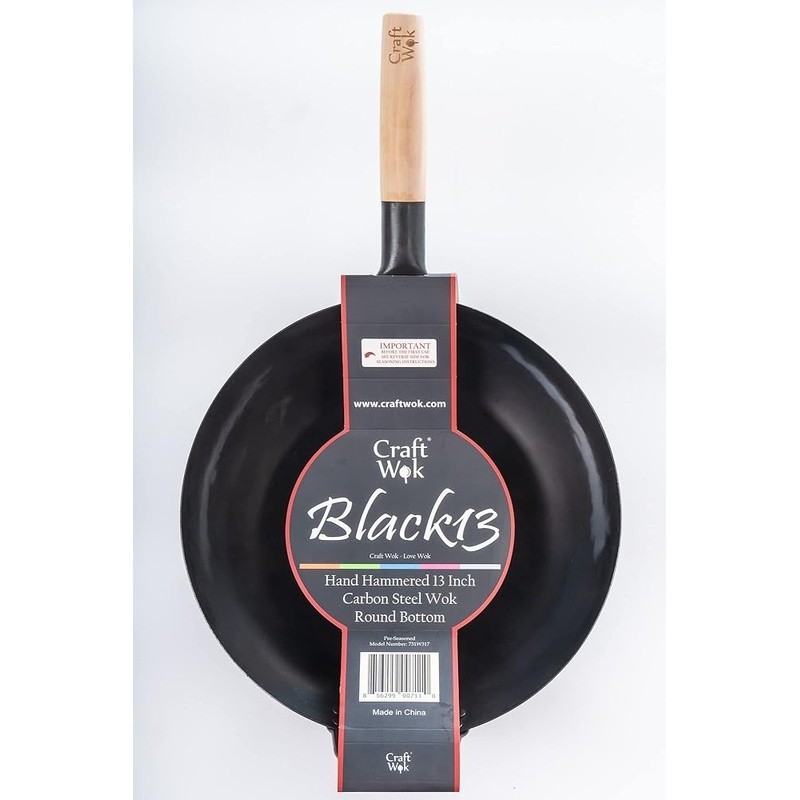 Pre-seasoned 13 Inch Carbon Steel Wok Traditional Round Bottom Stir Fry Pan New