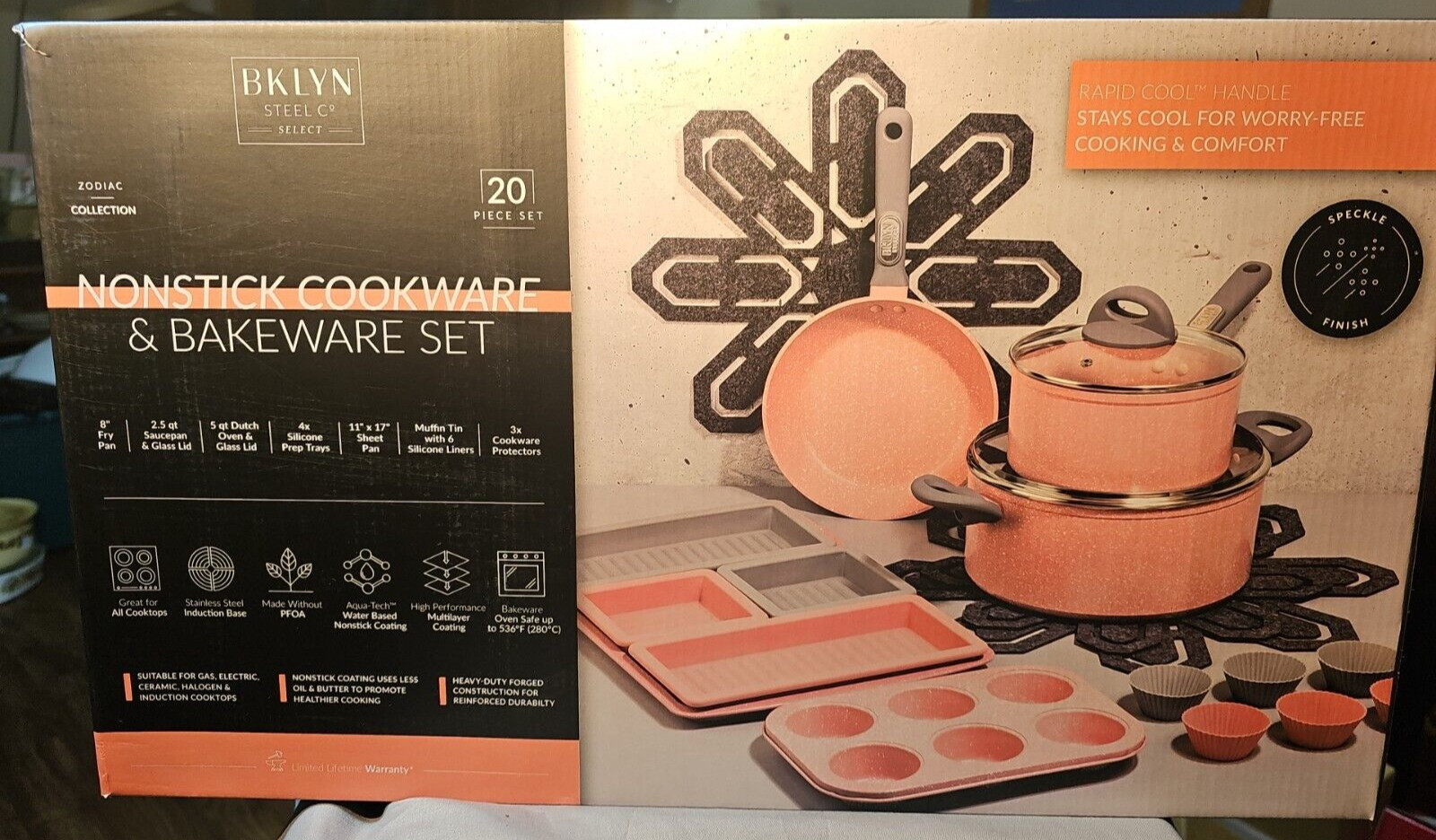Brooklyn Steel 20 Piece Cookware/Bakeware Set, Speckled Pink. New In Box